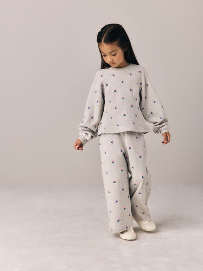 Laura Ashley Grey Floral Embroided Sweater and Wide Leg Joggers Set - image 1