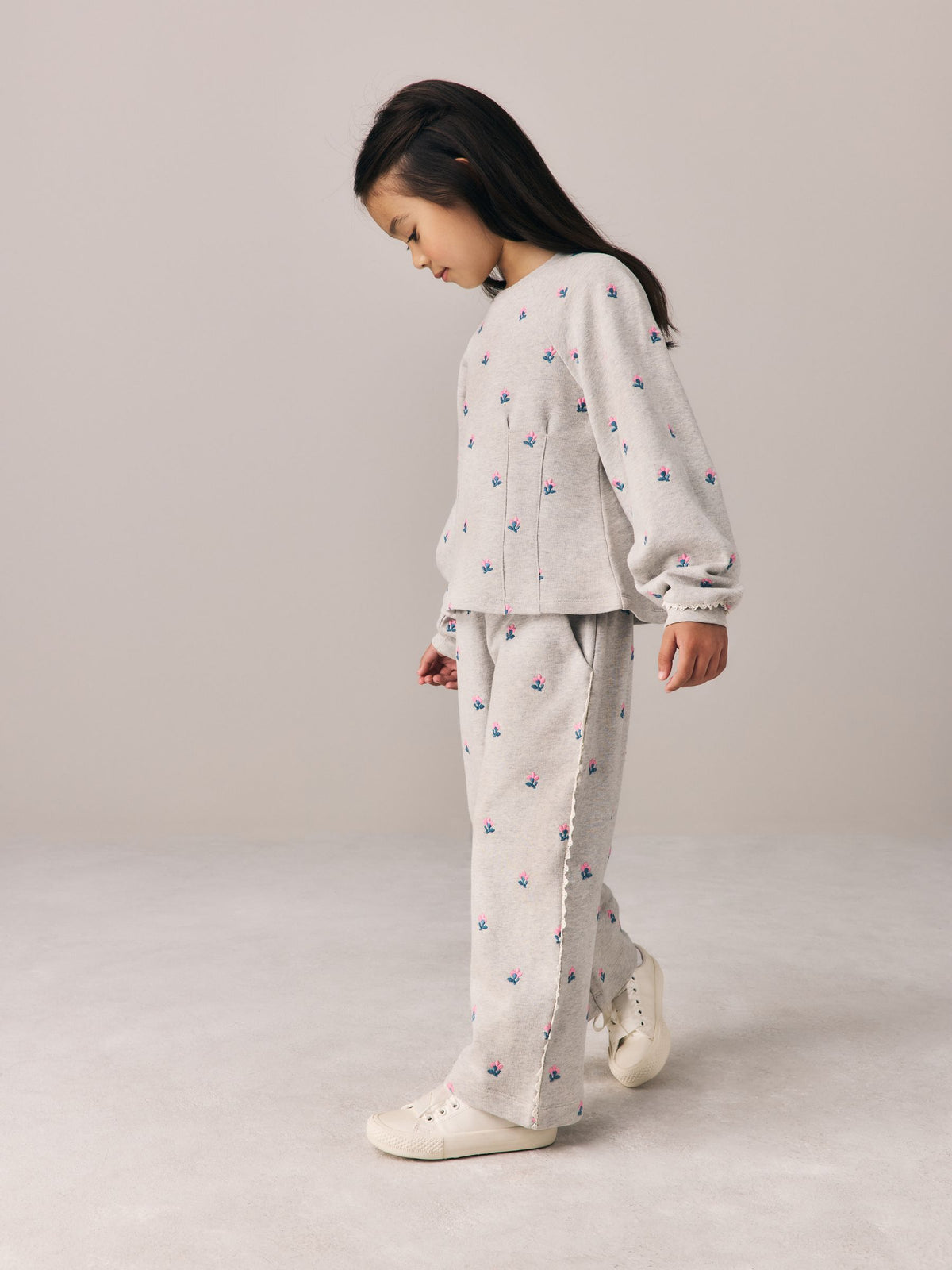 Laura Ashley Grey Floral Embroided Sweater and Wide Leg Joggers Set - image 2