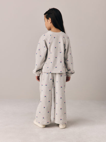 Laura Ashley Grey Floral Embroided Sweater and Wide Leg Joggers Set - image 4