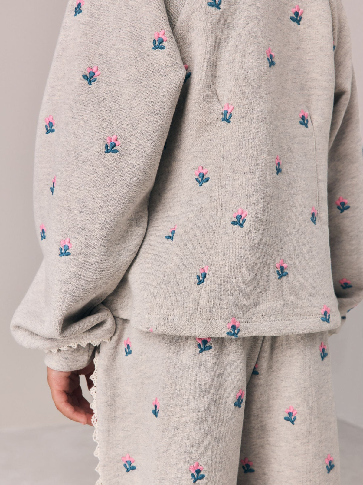 Laura Ashley Grey Floral Embroided Sweater and Wide Leg Joggers Set - image 5