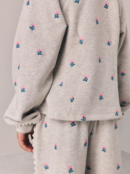 Laura Ashley Grey Floral Embroided Sweater and Wide Leg Joggers Set - image 5