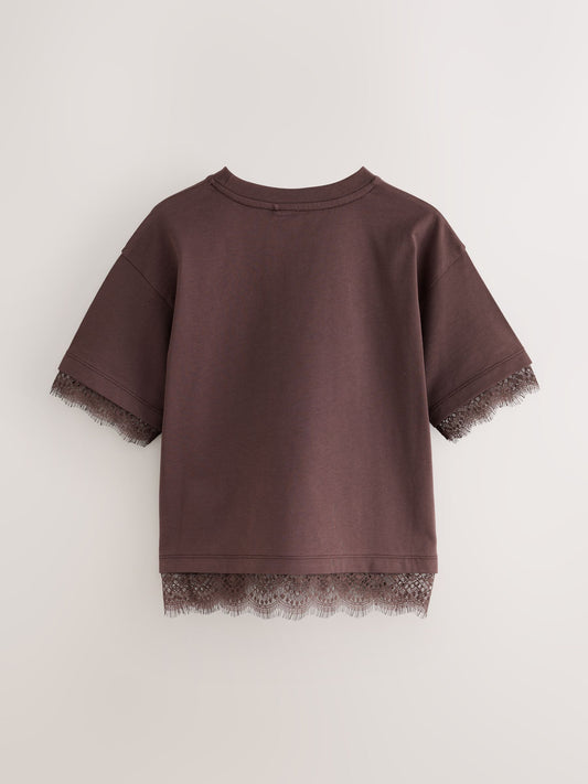 Dsiney Kidz - smALLSAINTS Brown Lace Trim T-Shirt image 2