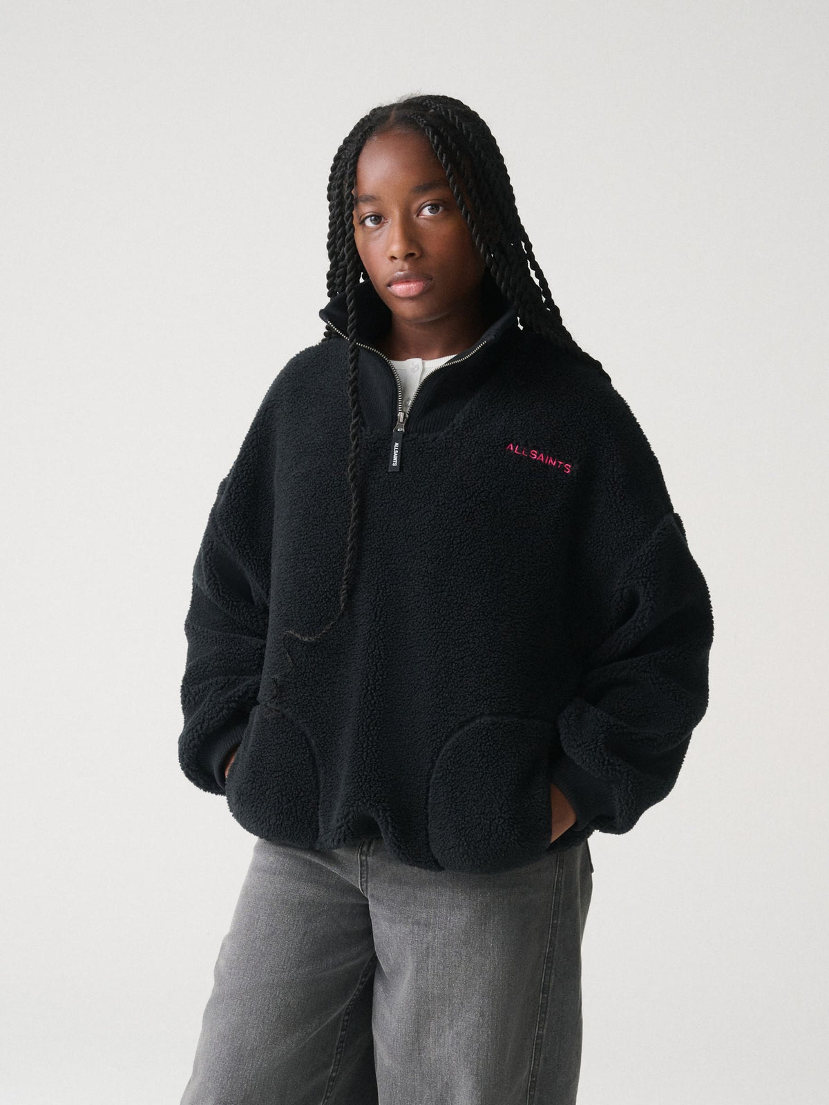 smALLSAINTS Black Funnel Neck Fleece Sweater - image 1