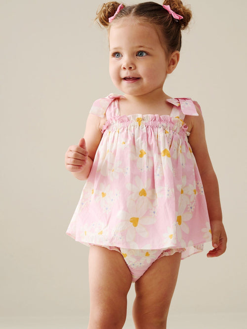 Angel & Rocket Pink Minnie Daisy Print Bow Shoulder Tunic And Bloomer Dress image 1