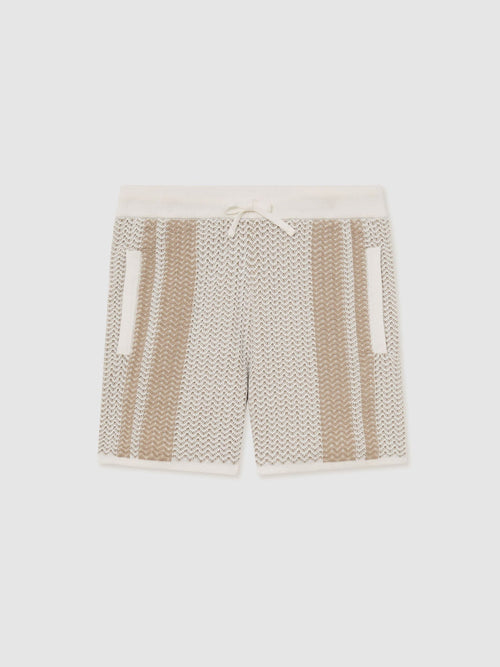 Reiss Off White/Light Camel Rudy 3-9 yrs Cotton Textured-Knit Striped Shorts image 1