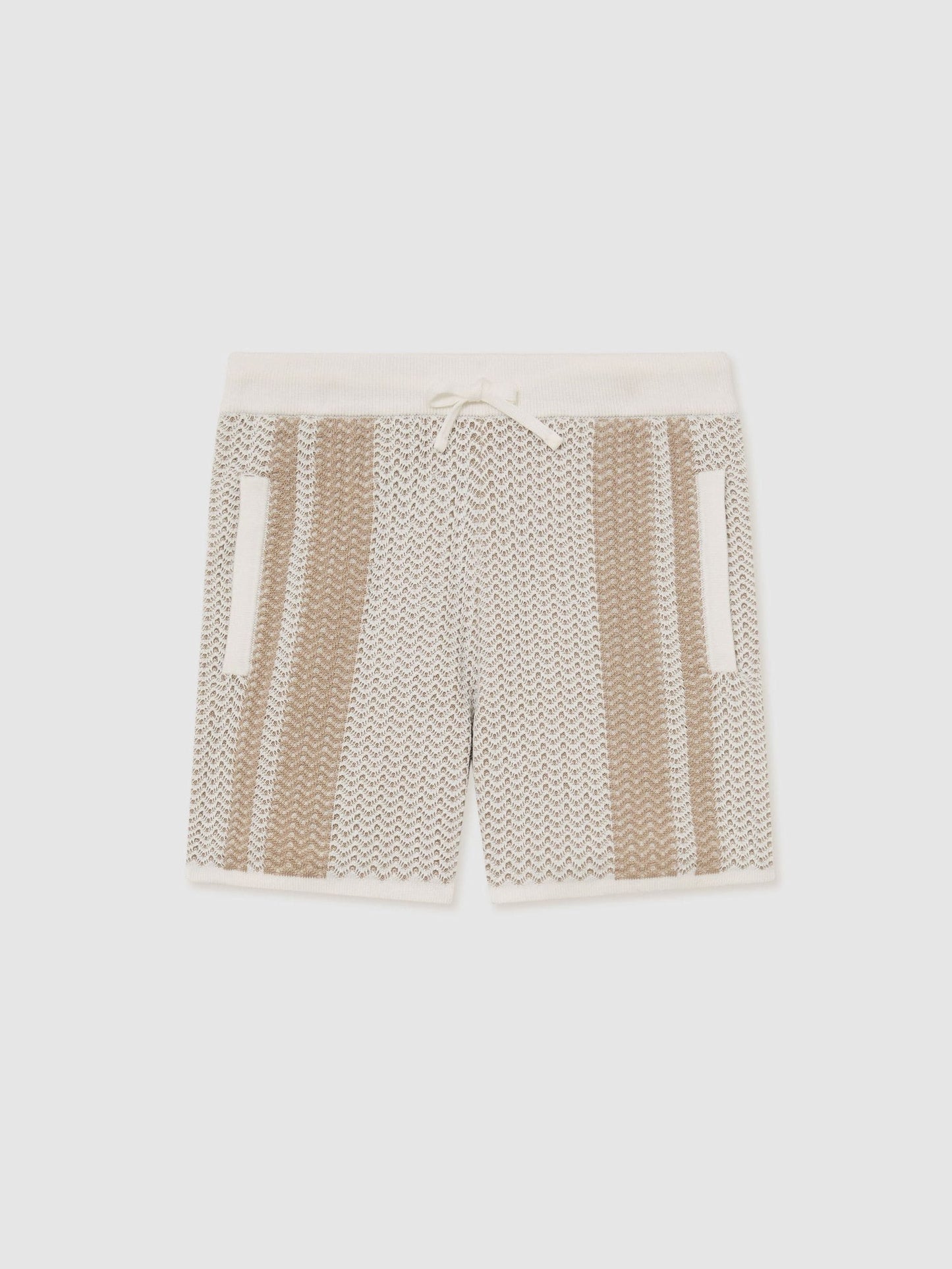 Reiss Off White/Light Camel Rudy 3-9 yrs Cotton Textured-Knit Striped Shorts image 1