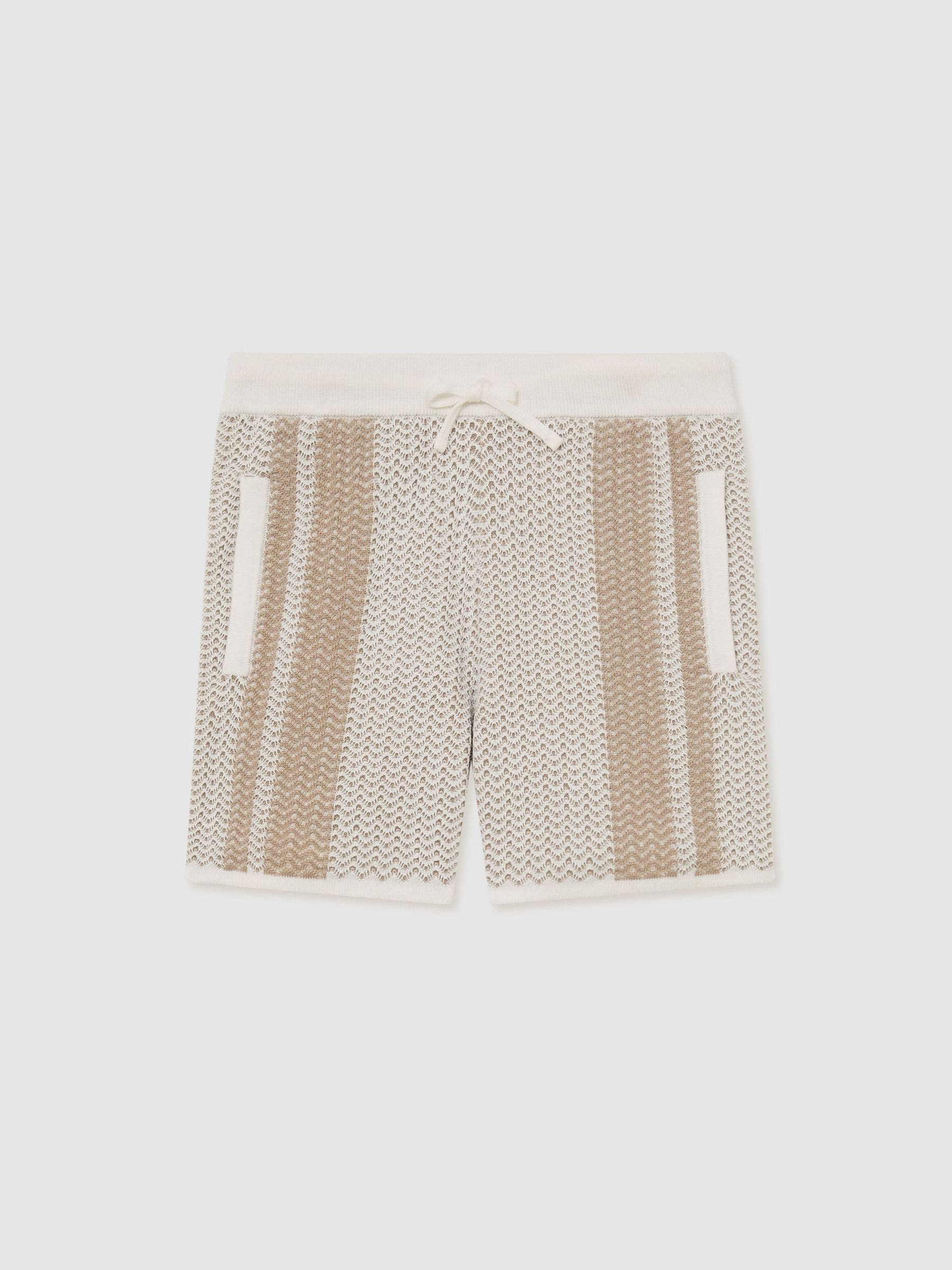 Reiss Off White/Light Camel Rudy 3-9 yrs Cotton Textured-Knit Striped Shorts image 1