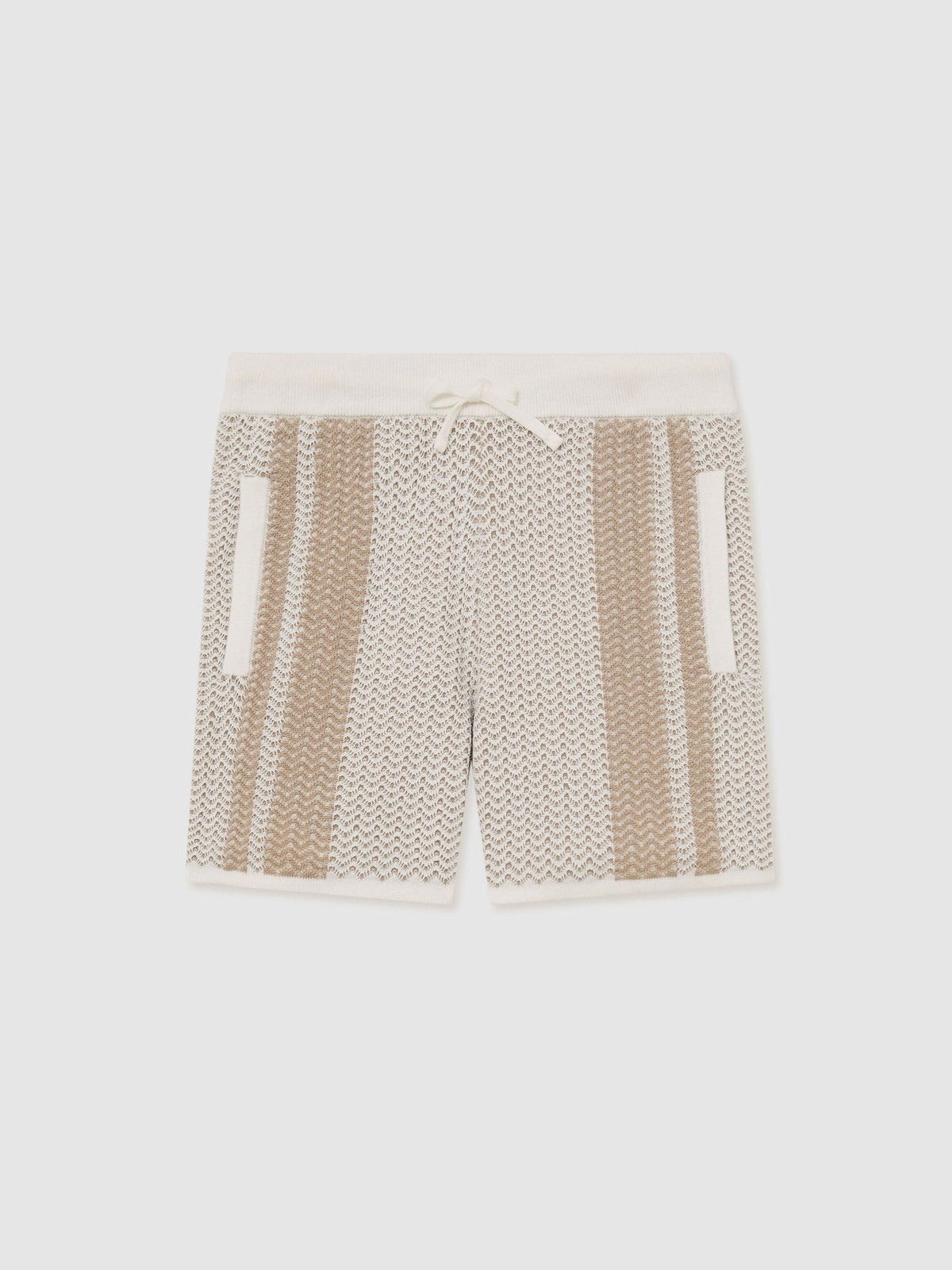 Reiss Off White/Light Camel Rudy 3-9 yrs Cotton Textured-Knit Striped Shorts image 1