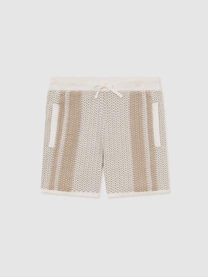 Reiss Off White/Light Camel Rudy 3-9 yrs Cotton Textured-Knit Striped Shorts image 1