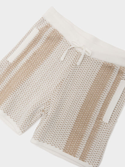 Reiss Off White/Light Camel Rudy 3-9 yrs Cotton Textured-Knit Striped Shorts image 3