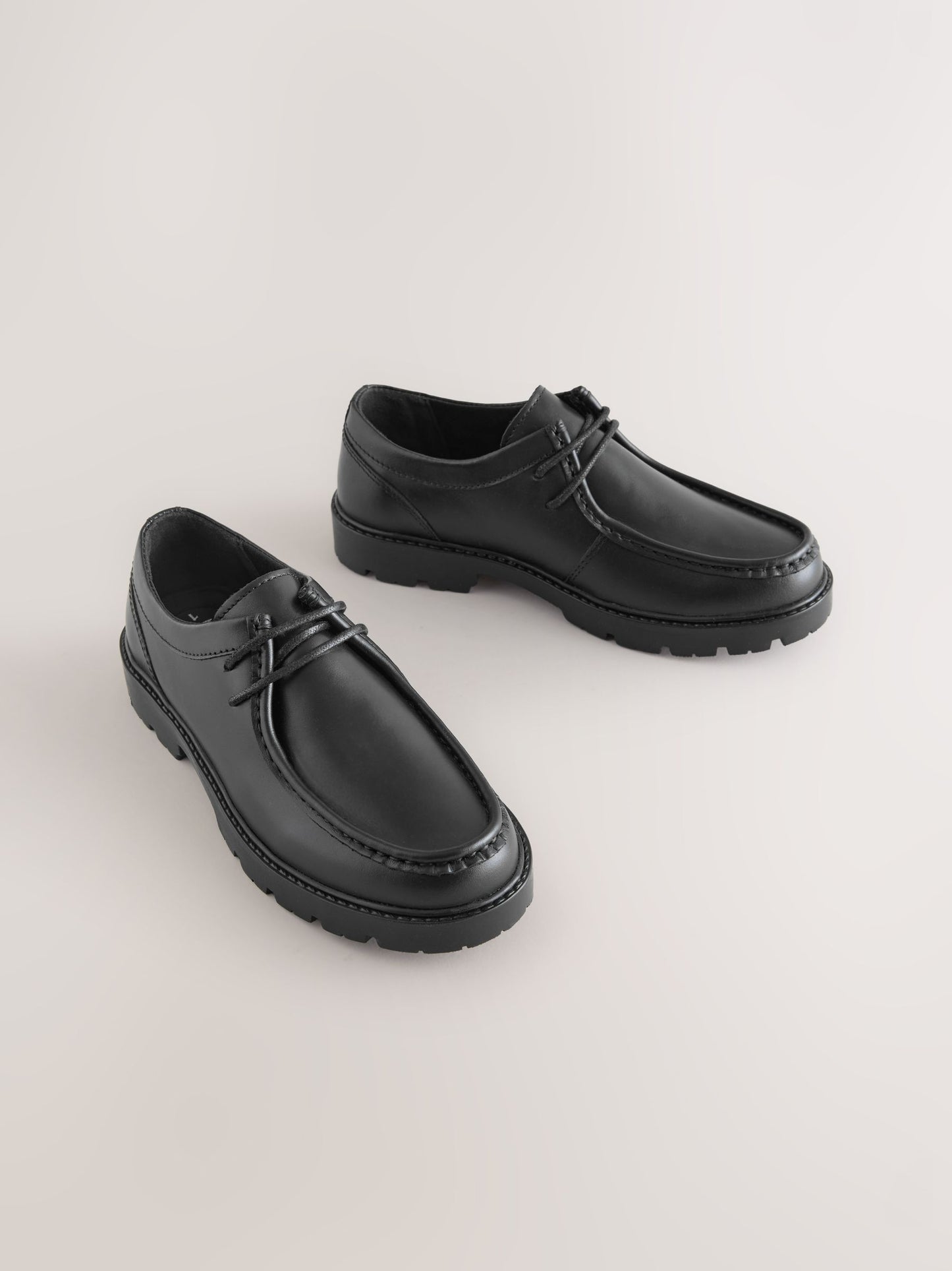 Black Leather Lace Up Apron Front School Shoes image 1