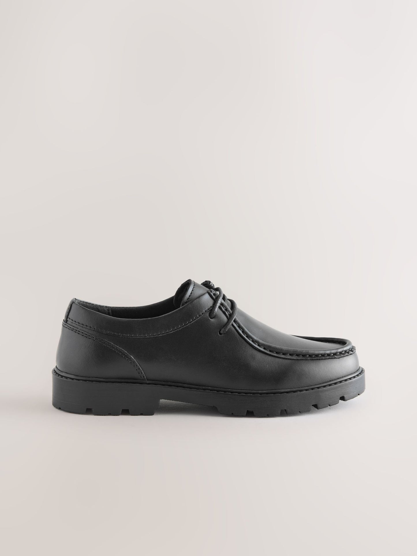 Black Leather Lace Up Apron Front School Shoes image 2