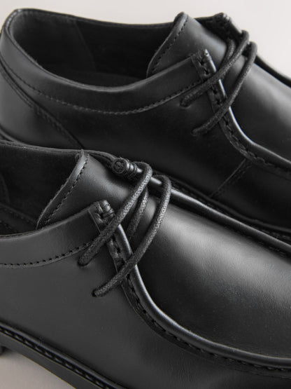 Black Leather Lace Up Apron Front School Shoes image 3