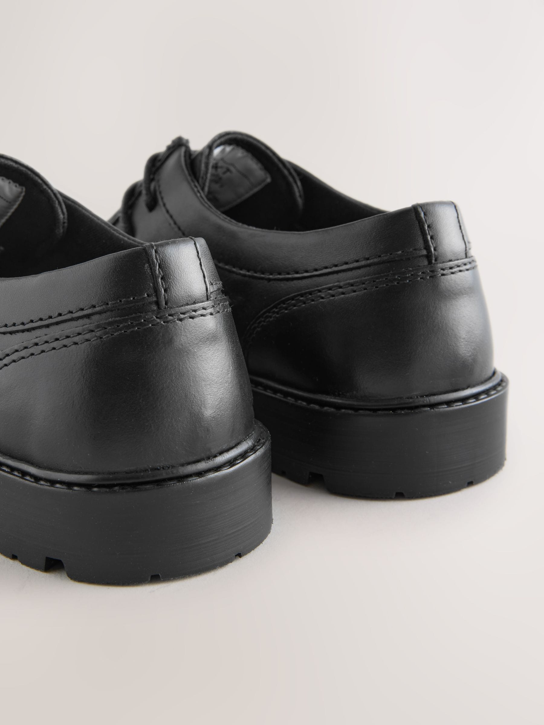 Black Leather Lace Up Apron Front School Shoes image 4