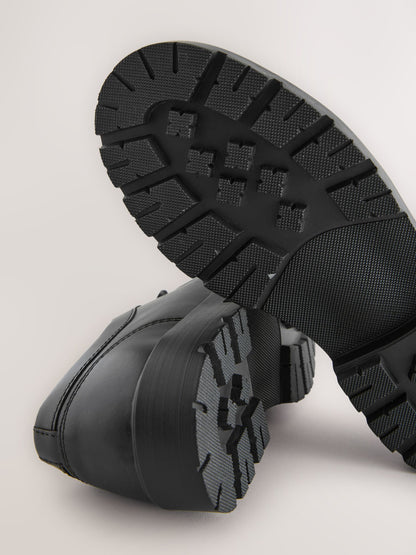 Black Leather Lace Up Apron Front School Shoes image 5