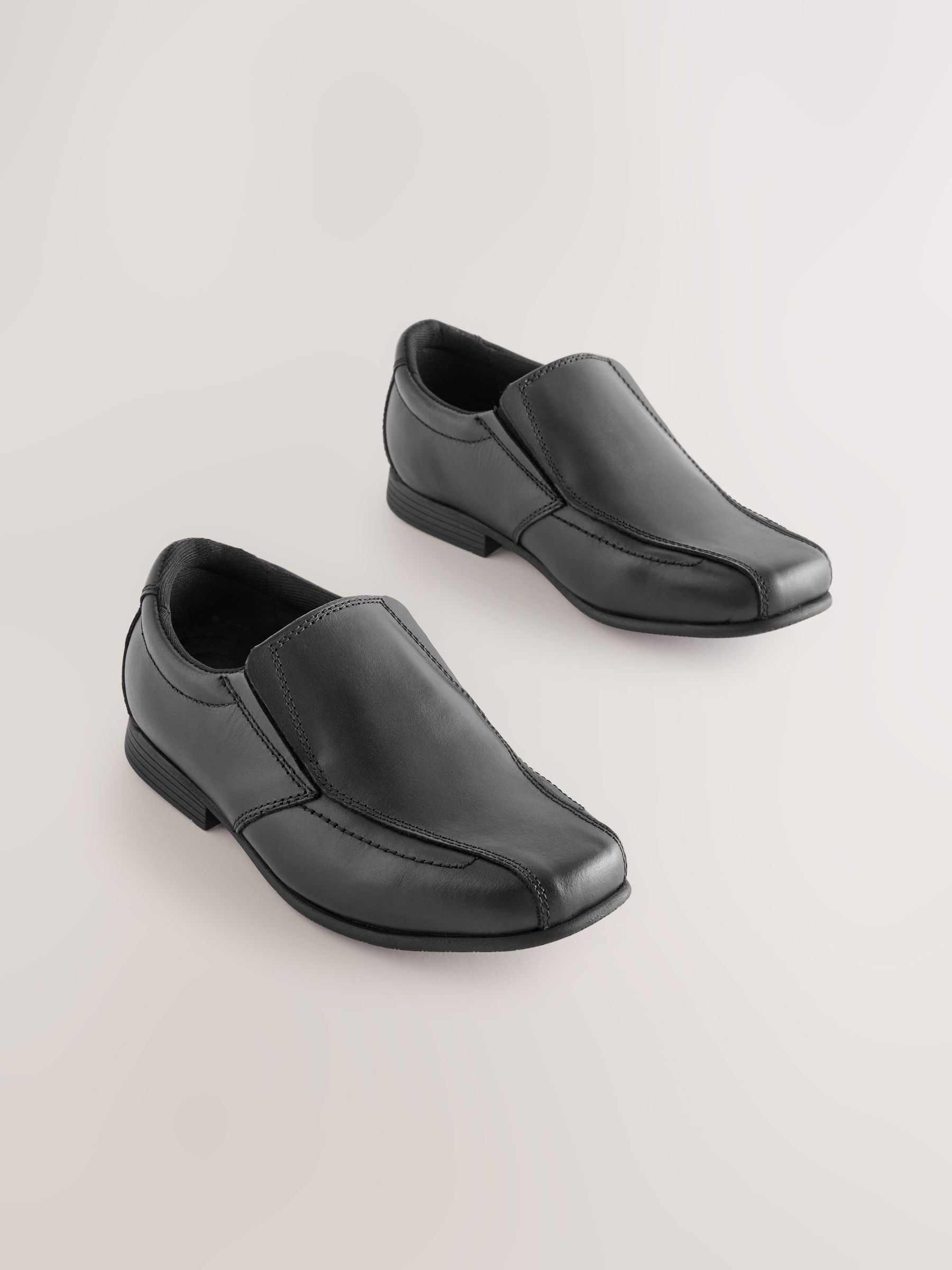 Black Extra Wide Fit (H) Slip On Leather Loafer School Shoes image 1