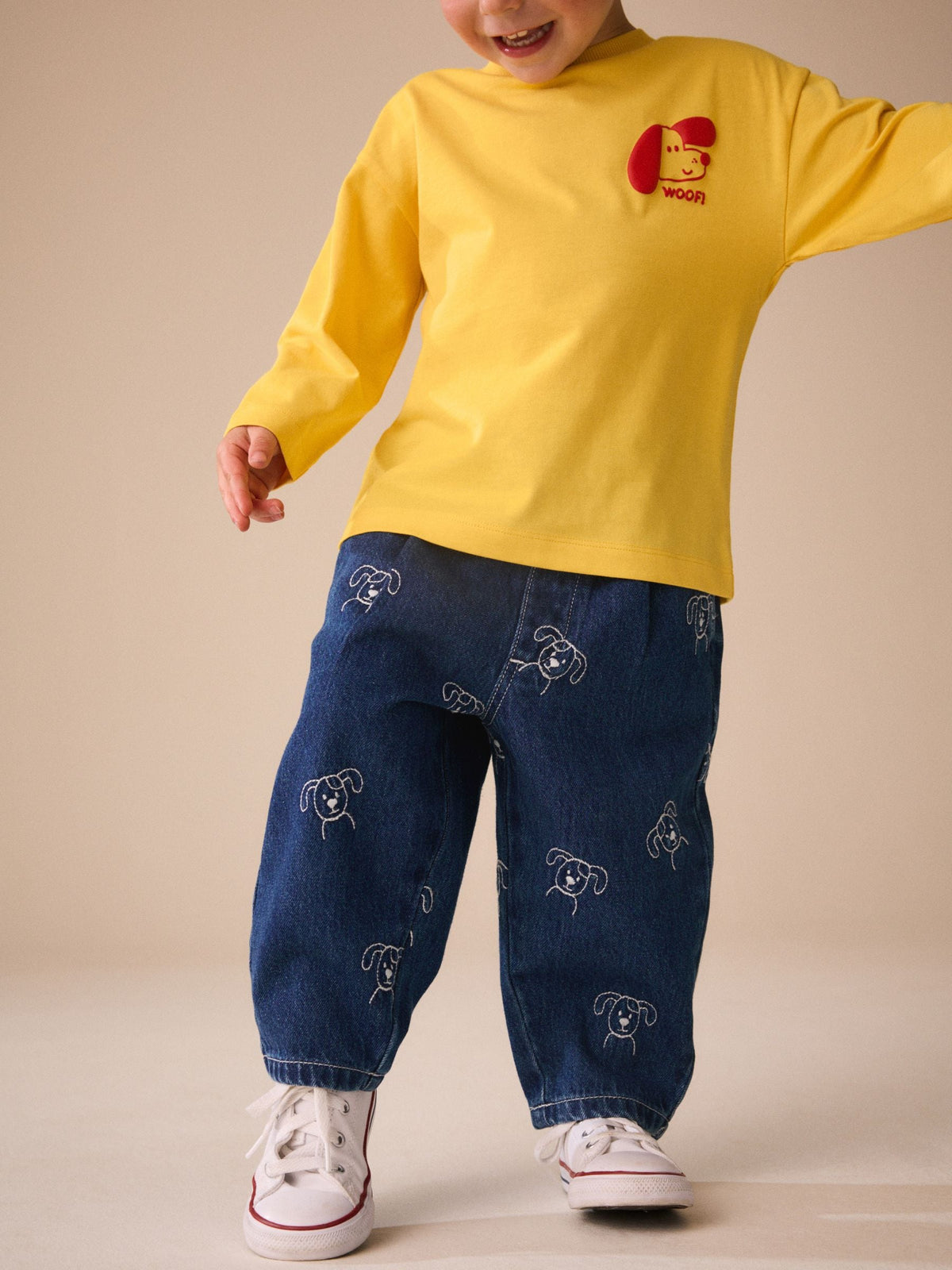 Dark Blue All Over Embroidered Wide Barrel Jeans (3mths-7yrs) - image 4