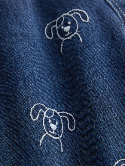 Dark Blue All Over Embroidered Wide Barrel Jeans (3mths-7yrs) - image 9