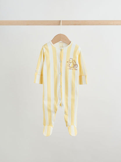 Yellow Winnie the Pooh Baby Sleepsuits 3 Pack (0mths-2yrs) image 2