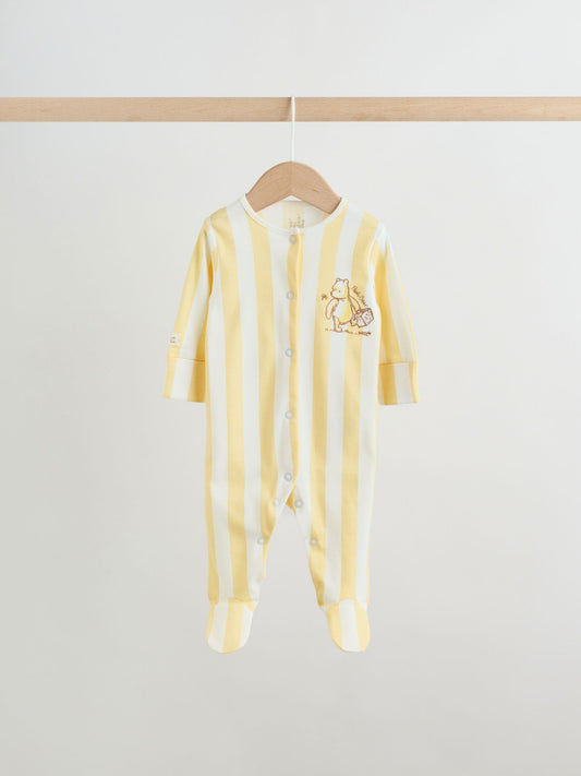 Yellow Winnie the Pooh Baby Sleepsuits 3 Pack (0mths-2yrs) image 2