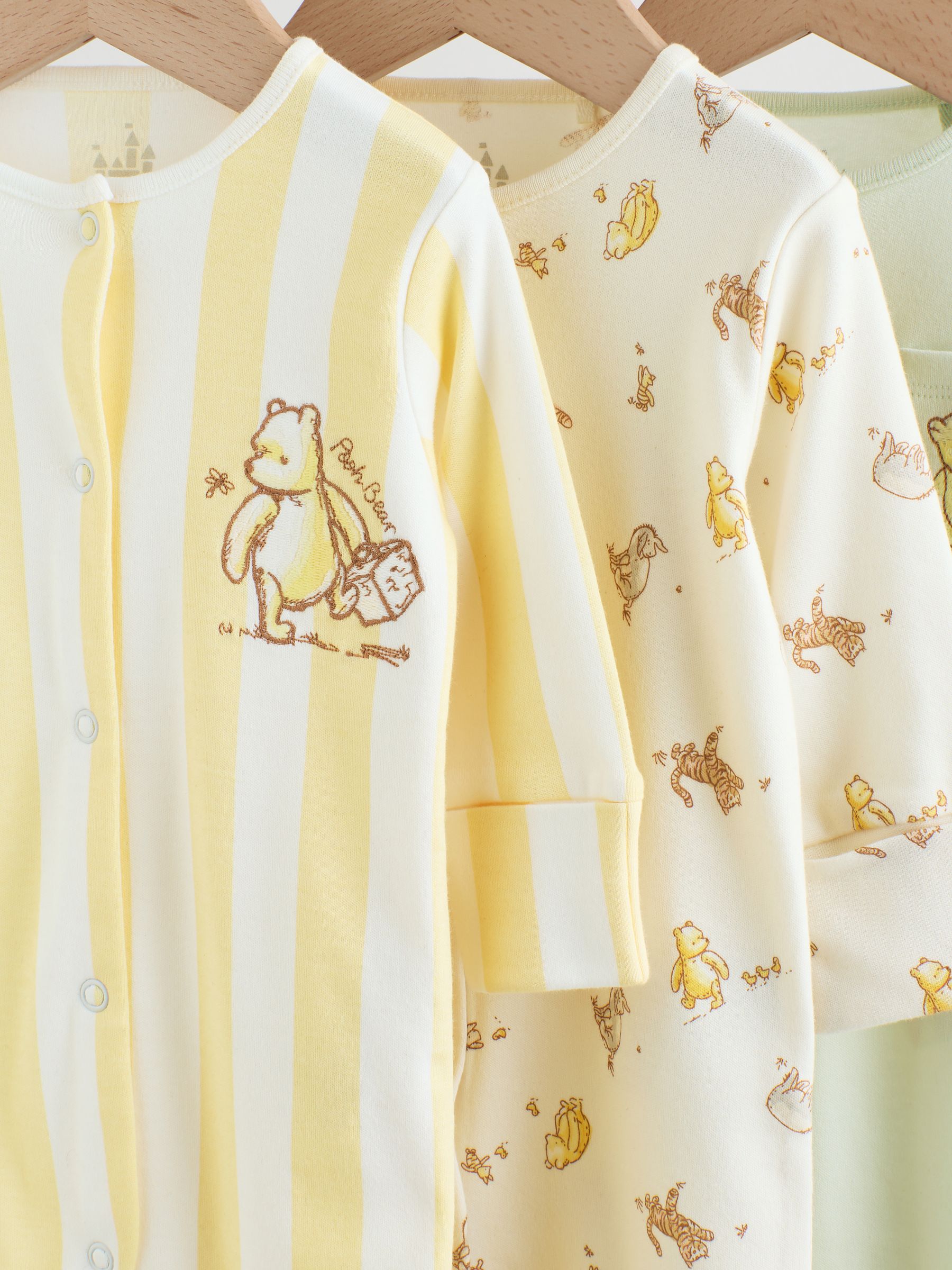 Yellow Winnie the Pooh Baby Sleepsuits 3 Pack (0mths-2yrs) image 8