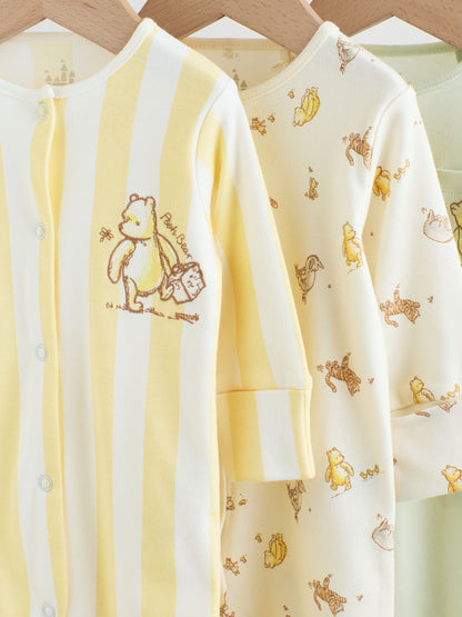 Yellow Winnie the Pooh Baby Sleepsuits 3 Pack (0mths-2yrs) image 8