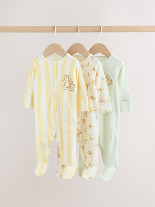 Yellow Winnie the Pooh Baby Sleepsuits 3 Pack (0mths-2yrs) image 1