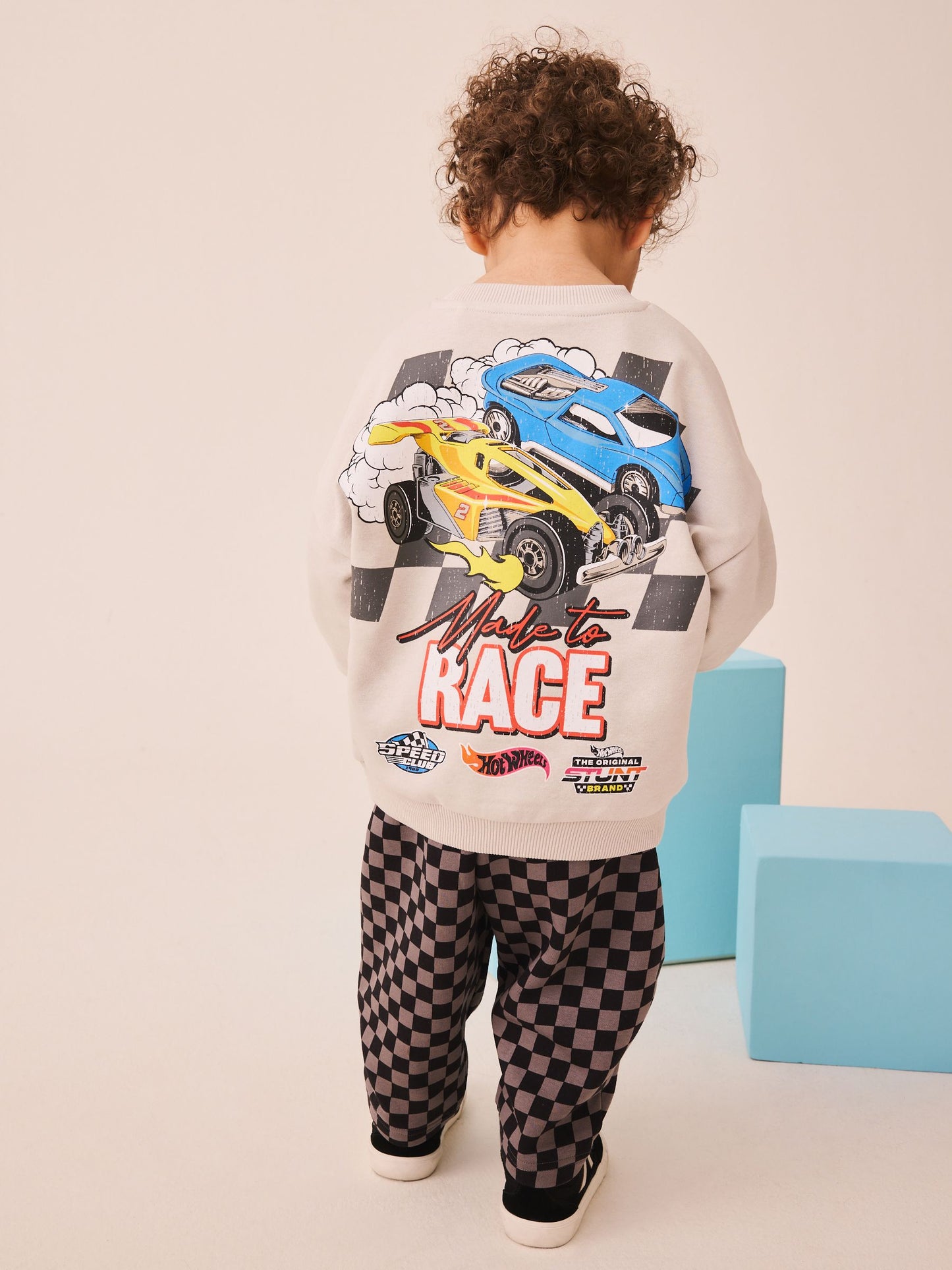 Grey Checkerboard Hot Wheels Crew And Jogger Set (9mths-8yrs) image 1