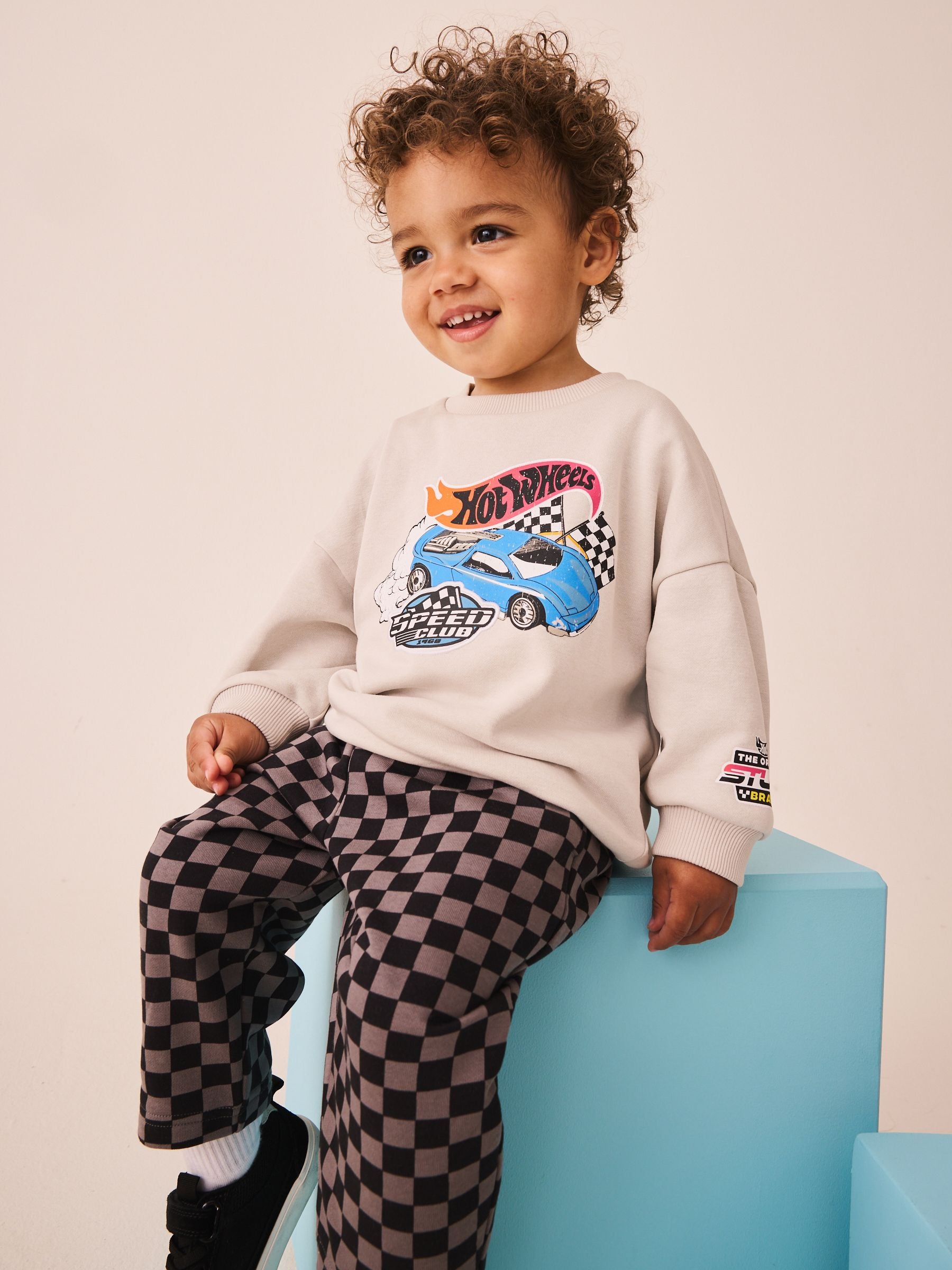 Grey Checkerboard Hot Wheels Crew And Jogger Set (9mths-8yrs) image 3
