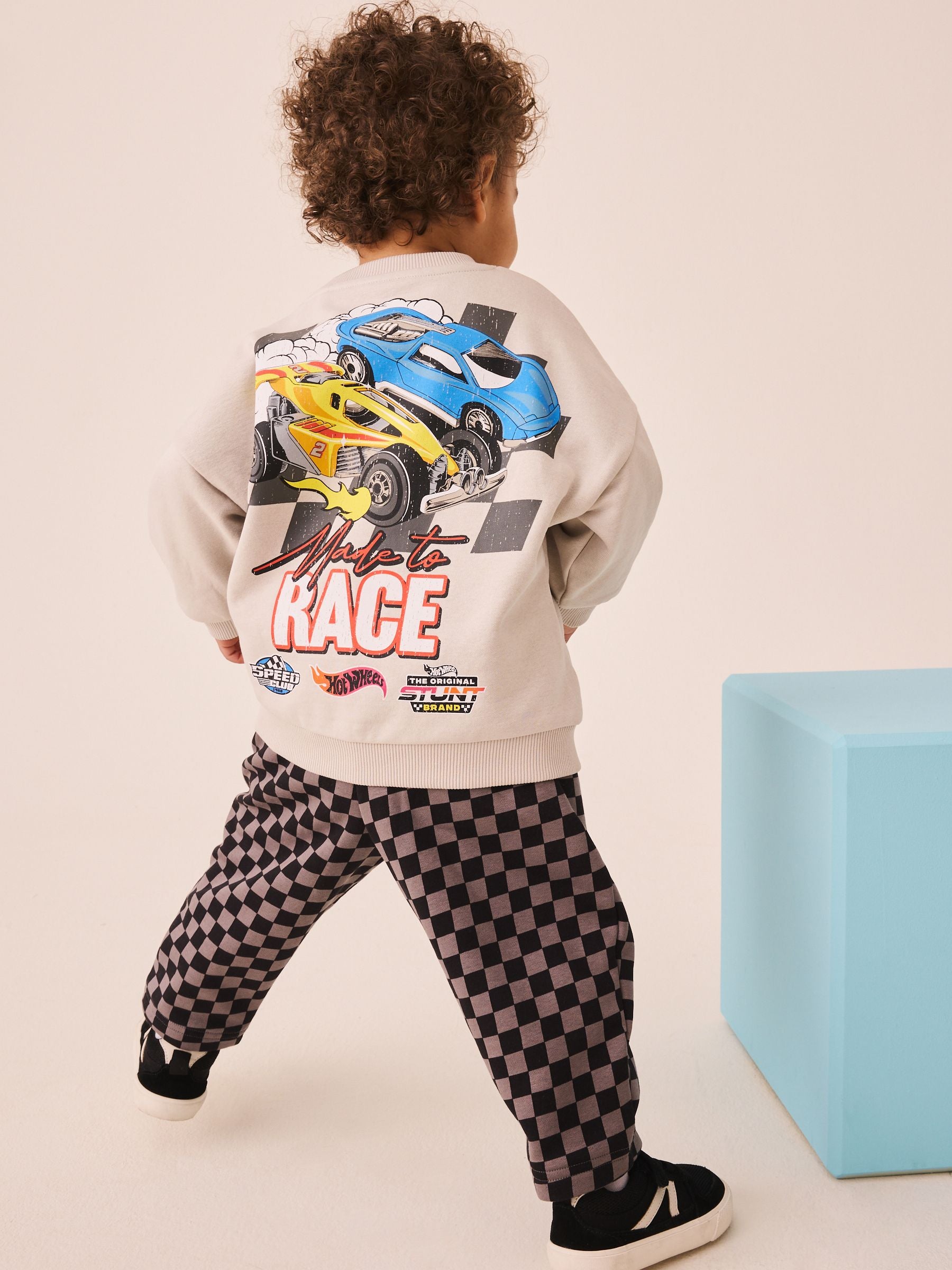 Grey Checkerboard Hot Wheels Crew And Jogger Set (9mths-8yrs) image 5
