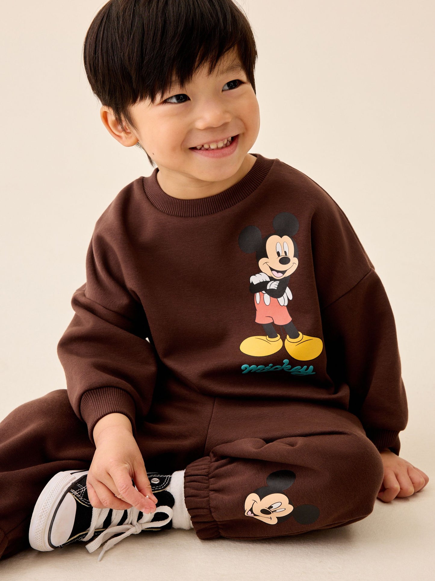 Dsiney Kidz - Chocolate Brown Mickey Mouse Crew Neck Sweat Top and Joggers Set (3mths-8yrs) image 1