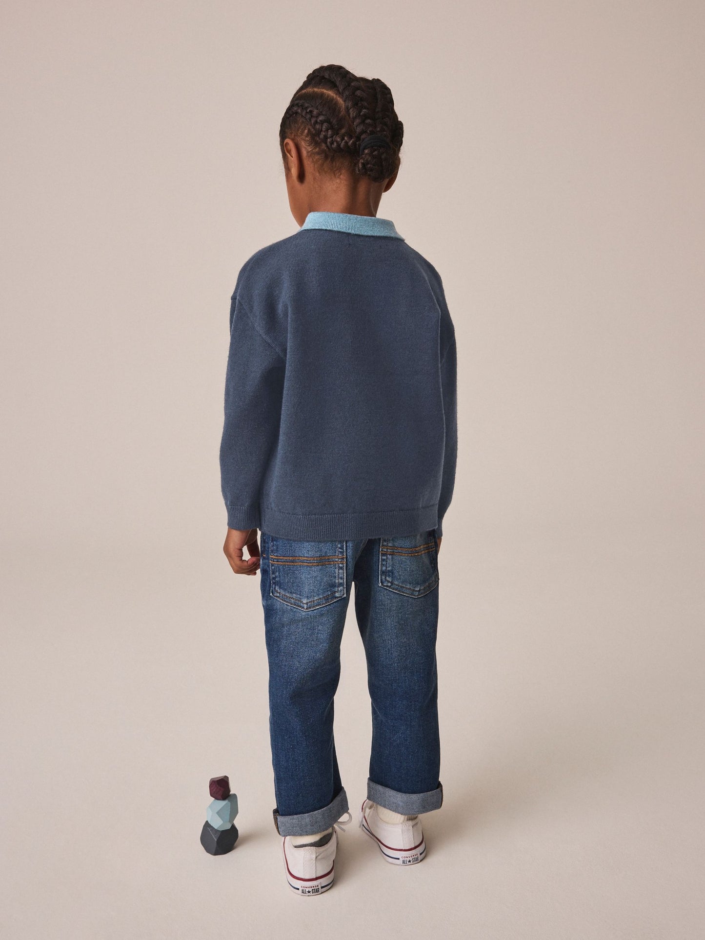 Dsiney Kidz - Navy Blue Contrast Collar Button Neck Knitted Polo Shirt (3mths-7yrs) image 2