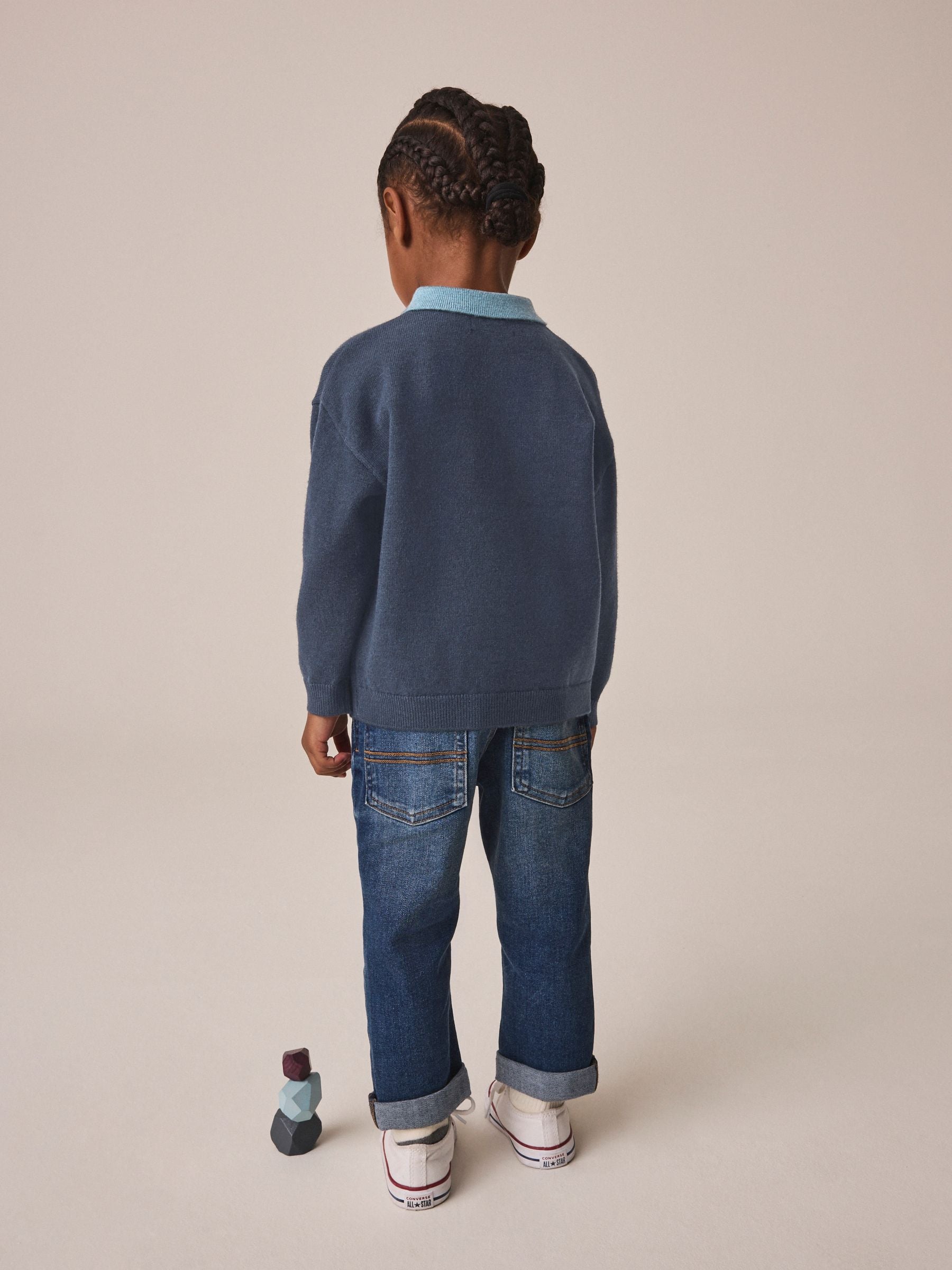 Dsiney Kidz - Navy Blue Contrast Collar Button Neck Knitted Polo Shirt (3mths-7yrs) image 2