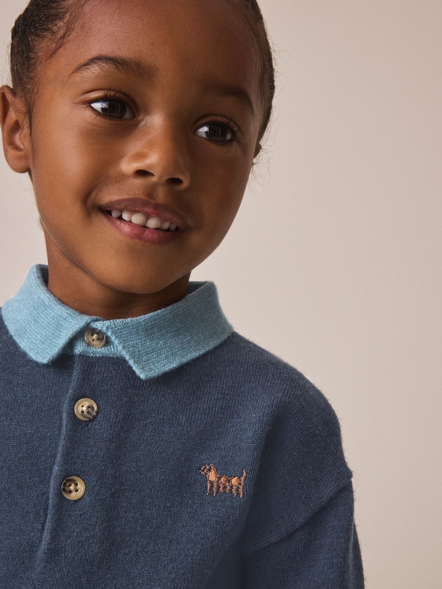 Dsiney Kidz - Navy Blue Contrast Collar Button Neck Knitted Polo Shirt (3mths-7yrs) image 3