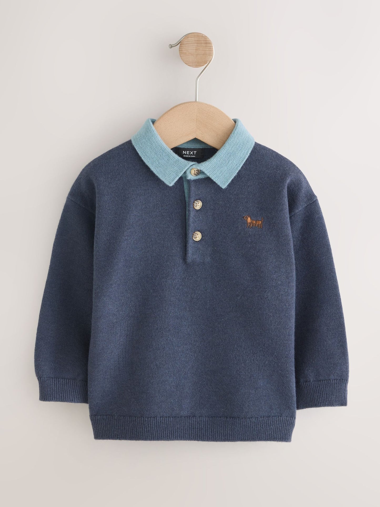 Dsiney Kidz - Navy Blue Contrast Collar Button Neck Knitted Polo Shirt (3mths-7yrs) image 4