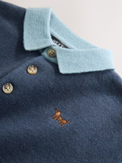 Dsiney Kidz - Navy Blue Contrast Collar Button Neck Knitted Polo Shirt (3mths-7yrs) image 6