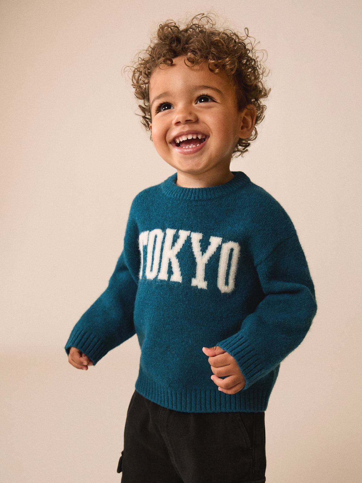Teal Blue Tokyo Knitted Crew Neck Jumper (3mths-7yrs) - image 1