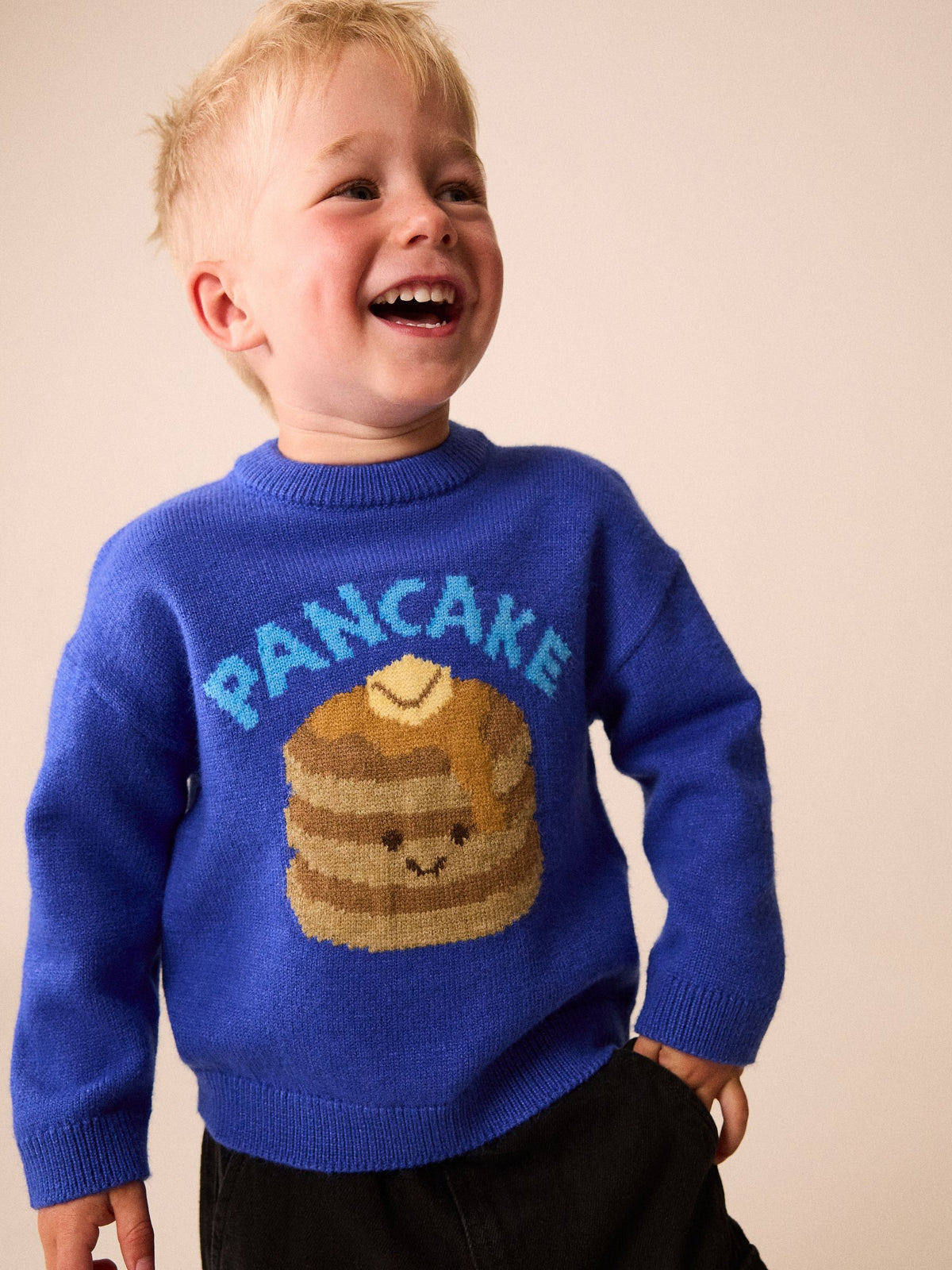 Bright Blue Pancake Character Knitted Crew Neck Jumper (3mths-7yrs) - image 1