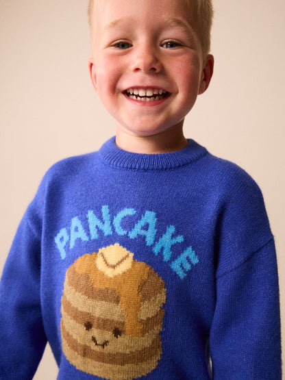 Bright Blue Pancake Character Knitted Crew Neck Jumper (3mths-7yrs) - image 4