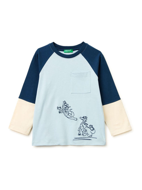 Benetton Blue Raglan Colour Block T-Shirt image 1