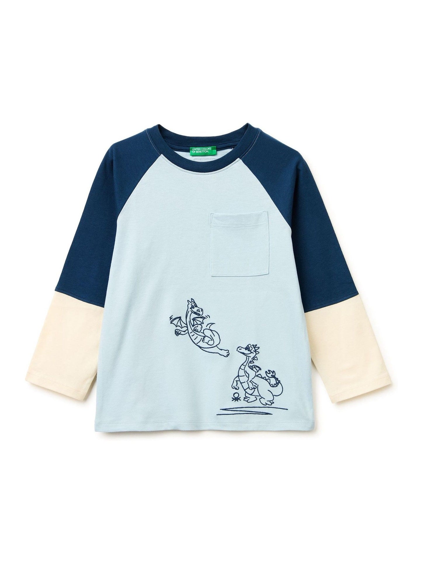 Benetton Blue Raglan Colour Block T-Shirt image 1