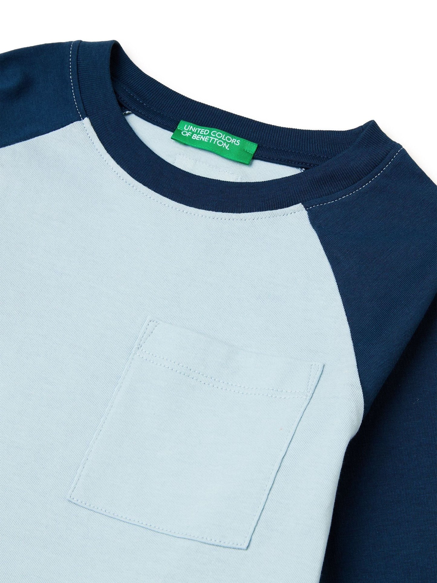 Benetton Blue Raglan Colour Block T-Shirt image 3