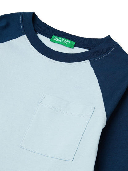 Benetton Blue Raglan Colour Block T-Shirt image 3
