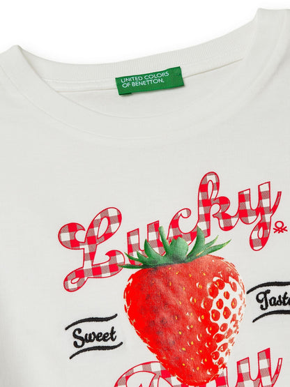 Dsiney Kidz - Benetton Cream Strawberry Print T-Shirt image 3