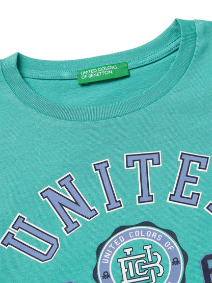 Benetton Blue Logo Print T-Shirt image 3
