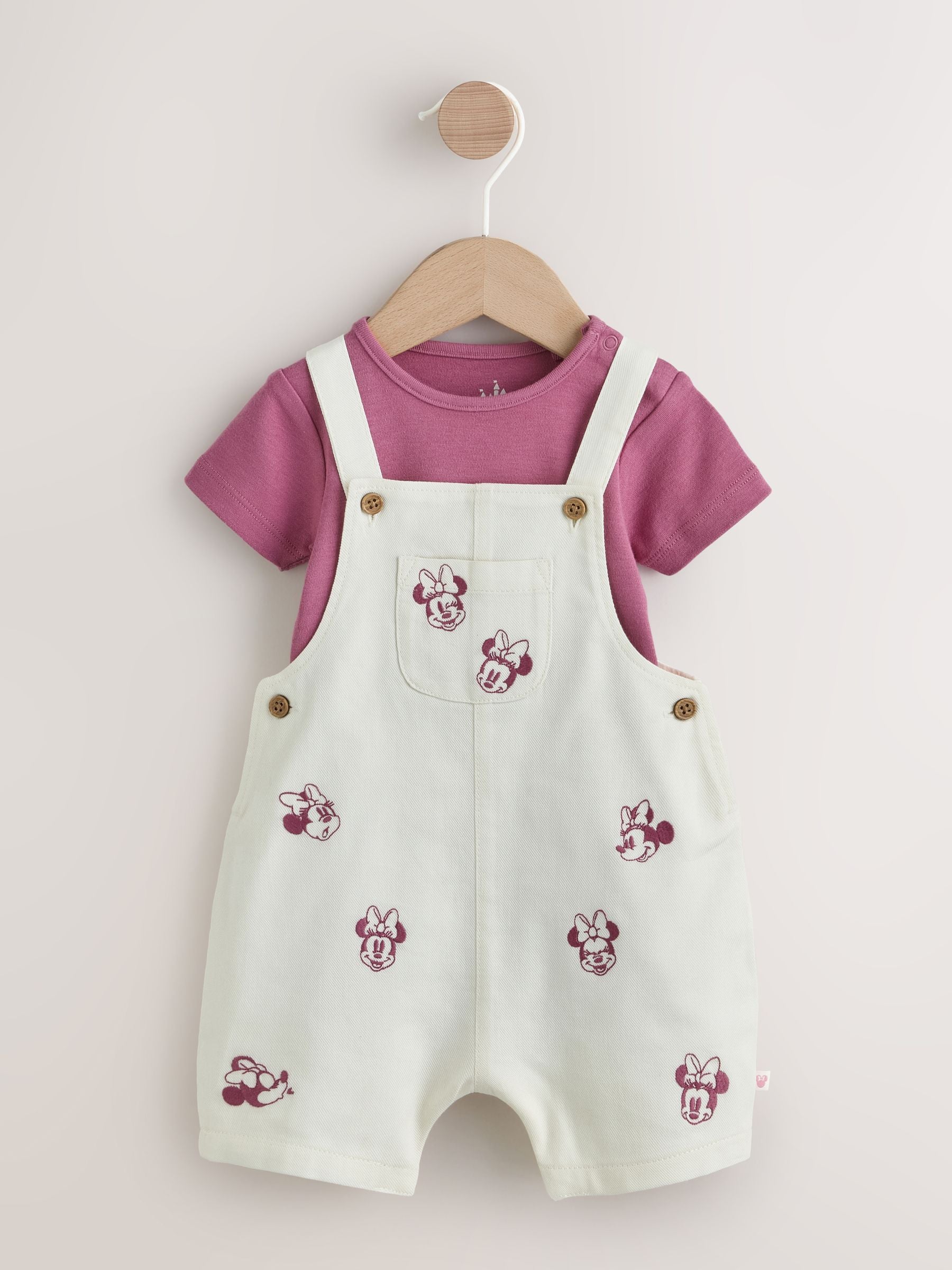 Ecru Embroidered Minnie Mouse Baby Dungaree Set (0mths-2yrs) image 1