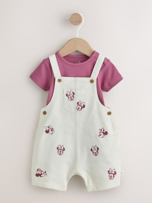 Ecru Embroidered Minnie Mouse Baby Dungaree Set (0mths-2yrs) image 1