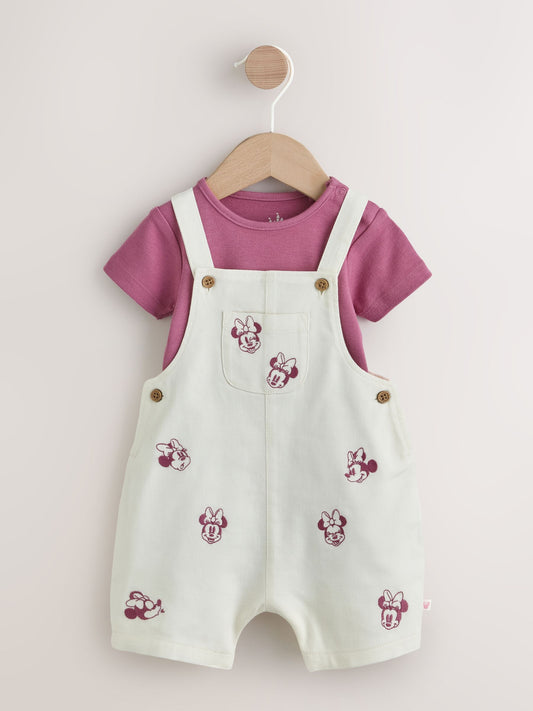 Ecru Embroidered Minnie Mouse Baby Dungaree Set (0mths-2yrs) image 1