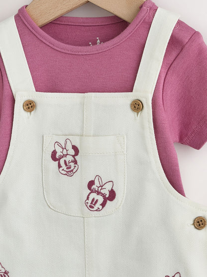 Ecru Embroidered Minnie Mouse Baby Dungaree Set (0mths-2yrs) image 4