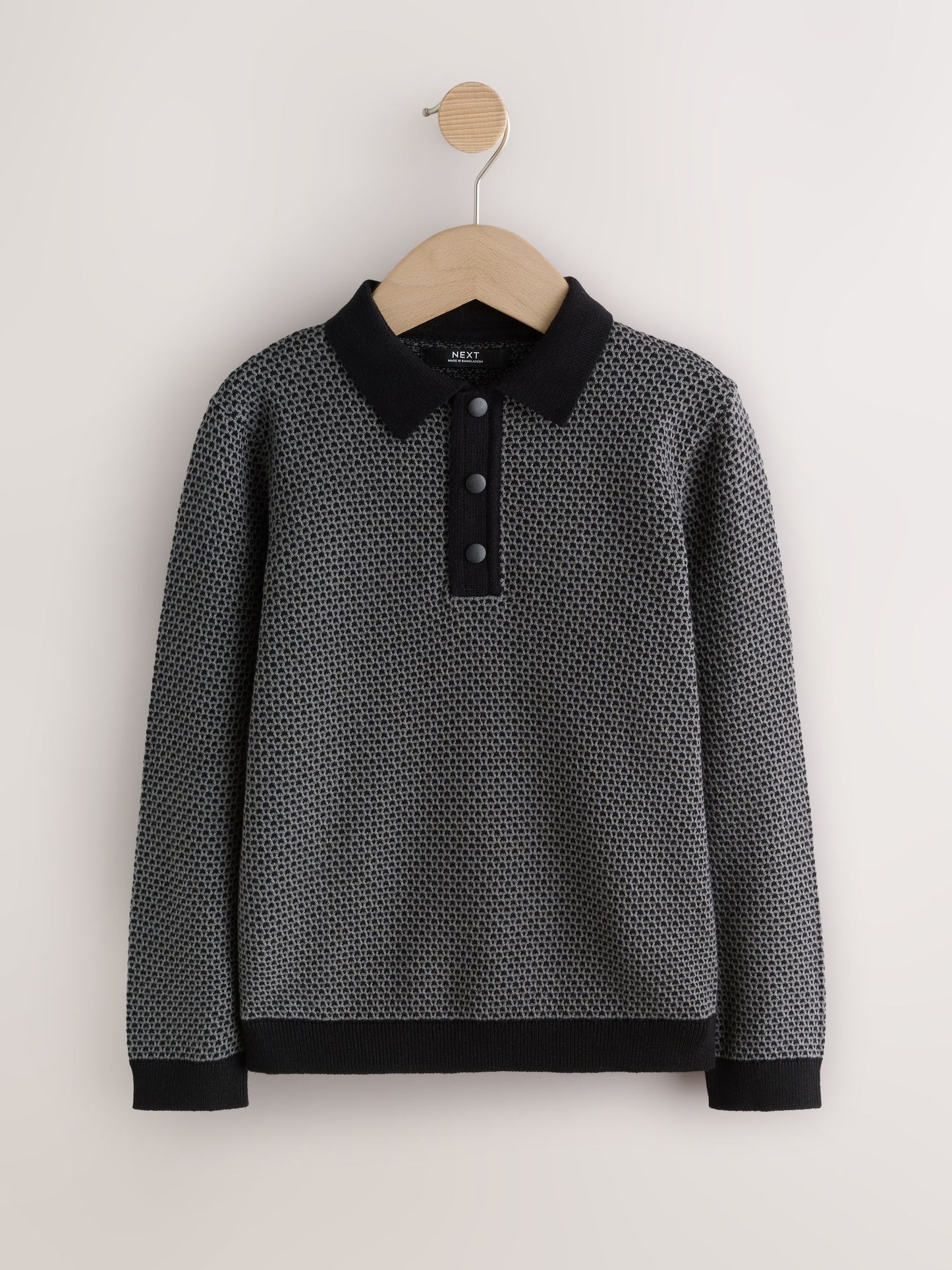 Dsiney Kidz - Monochrome Textured Knitted Popper Neck Polo Shirt (3-16yrs) image 1